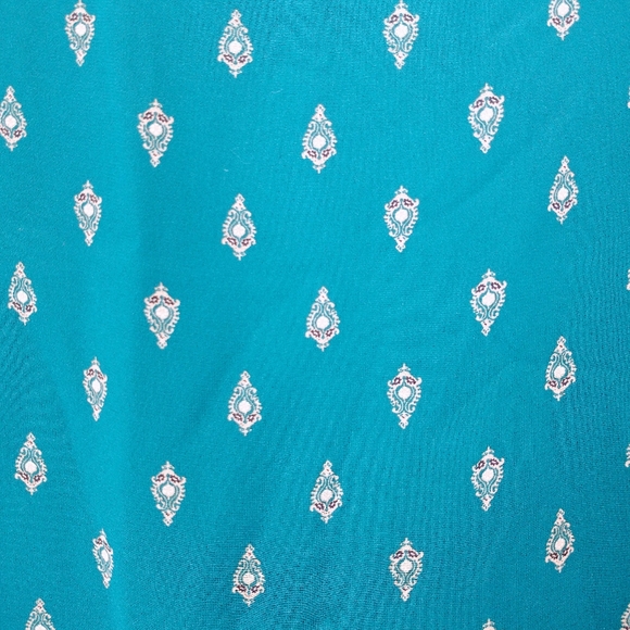 Ann Taylor Teal Damask Flutter Sleeve Work Blouse - Picture 5 of 7